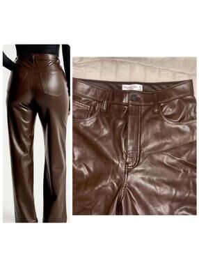 Abercrombie & Fitch The 90s Straight Ultra High Rise Brown Leather Pants 28 6/R